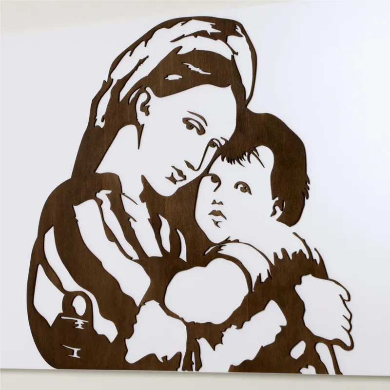 Quadro sacro Madonna di Raffaello decoro in legno taglio laser 120x50xh1,5 cm colore bianco wenge I Dettagli Scelto Dai Clienti