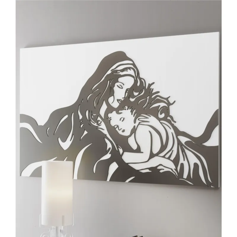 Quadro sacro Maternità decoro in legno taglio laser 120x75xh1,5 cm colore bianco tortora I Dettagli Scelto Dai Clienti