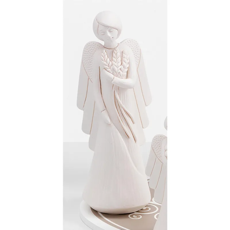 Promo Stagionale Angelo in resina colore bianco luna con decoro Spiga h 18 cm in scatola regalo, ideale per uso bomboniera Fantin Argenti