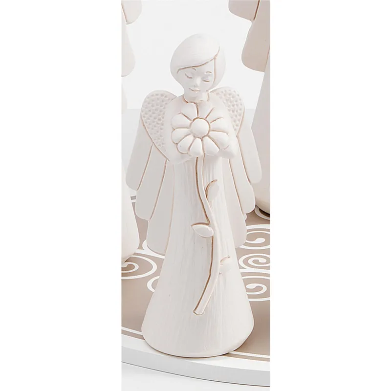 Angelo in resina colore bianco luna con decoro fiore h 12 cm in scatola regalo, ideale per uso bomboniera Fantin Argenti Novità