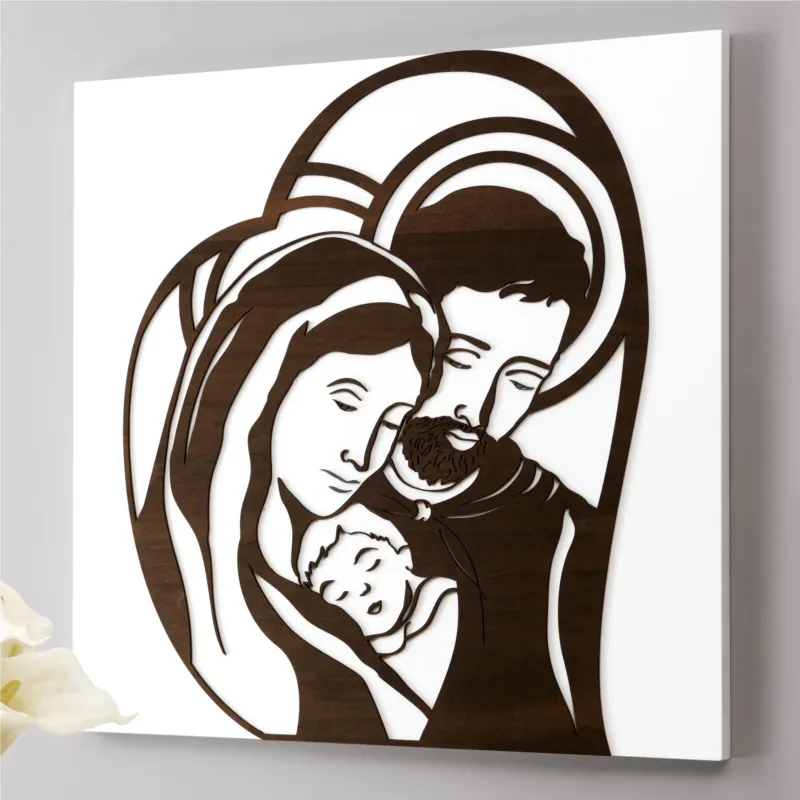 Prezzo Di Fabbrica Quadro sacro Famiglia San Giuseppe decoro in legno taglio laser 56x55xh5 cm colore bianco wengè I Dettagli