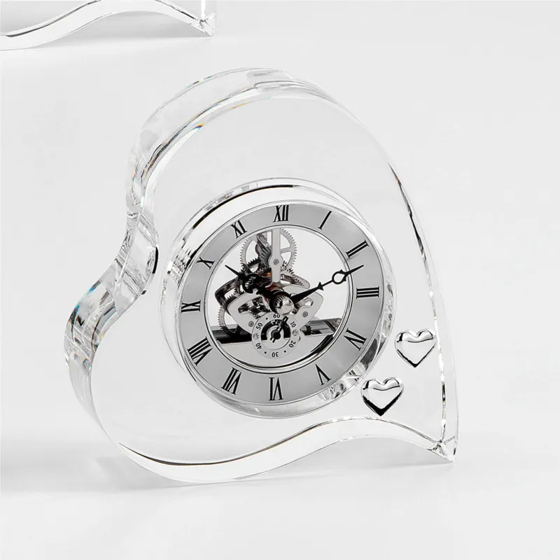 A Buon Prezzo Orologio in Cristallo Cuore con cuoricini Argento, orologio da tavolo 14xh15 cm in cristallo K9 trasparente Fantin Argenti