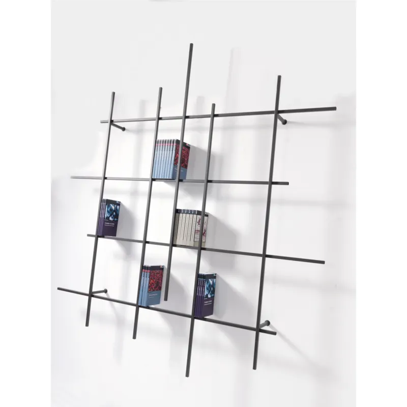 Reso Gratuito Libreria da parete per Libri, DVD in Tubolare di Acciaio Verniciato LIBRA 164x15xh185 cm - Peso 7,5 Kg in Acciaio verniciato Pezzani srl Ardesia Sablé