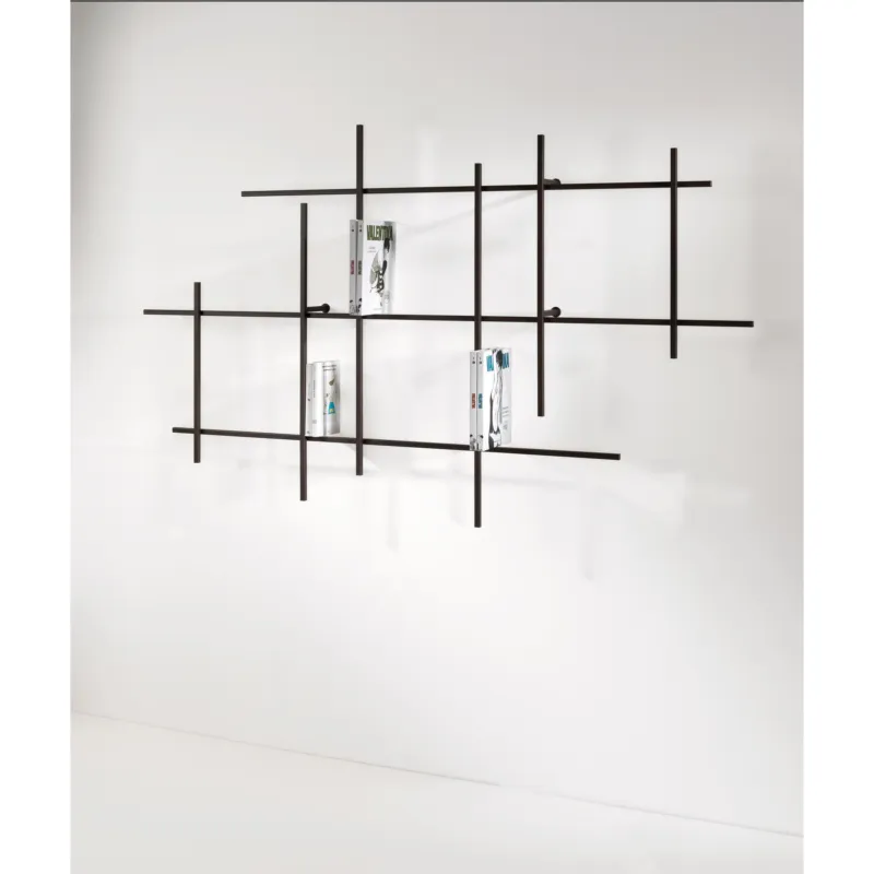 Libreria da parete per Libri, DVD in Tubolare di Acciaio Verniciato LIBRA Dimensioni 187x15x115 cm - peso 5.50 kg Pezzani srl Ardesia Sablé Spedito Oggi