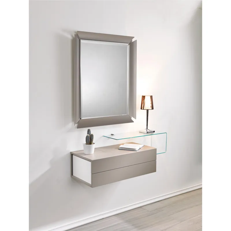 Contenitore modulare per ingresso, zona notte, comp-1 due, specchio mensola cassettiera, contenitore Pezzani srl Bianco Sablé, Grigio Ardesia, Trasp Offerta Speciale
