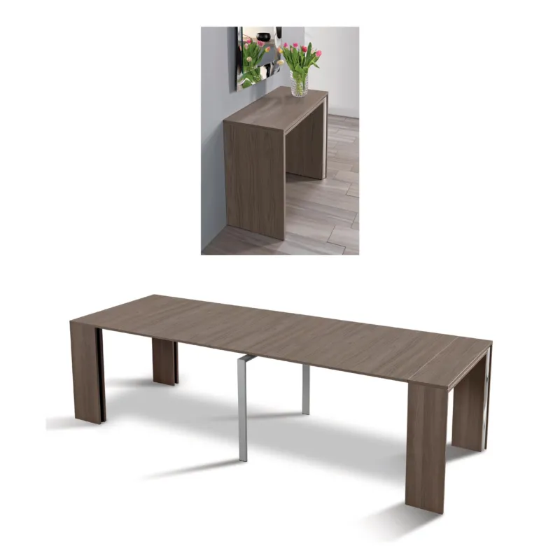 Tavolo-consolle allungabile (5 allunghe) LEONARDO max 270 min 90 profondità 90xh75 cm peso 63 kg Pezzani srl Grigio Ardesia, Ardesia Sablé Quantità Limitata