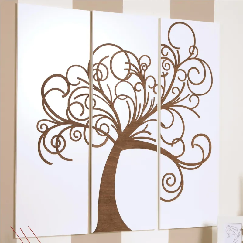 Nuovo Arrivo Pannelli da parete tris L‘albero della vita 120xh120cm in legno colore bianco con intarsi in legno colore wengè I Dettagli