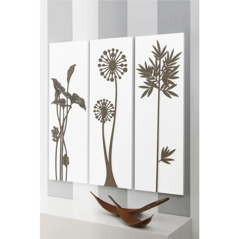 Soddisfatti O Rimborsati Pannelli da parete tris MALESIA 90xh90cm in legno pannelli colore bianco intarsi in legno colore tortora I Dettagli