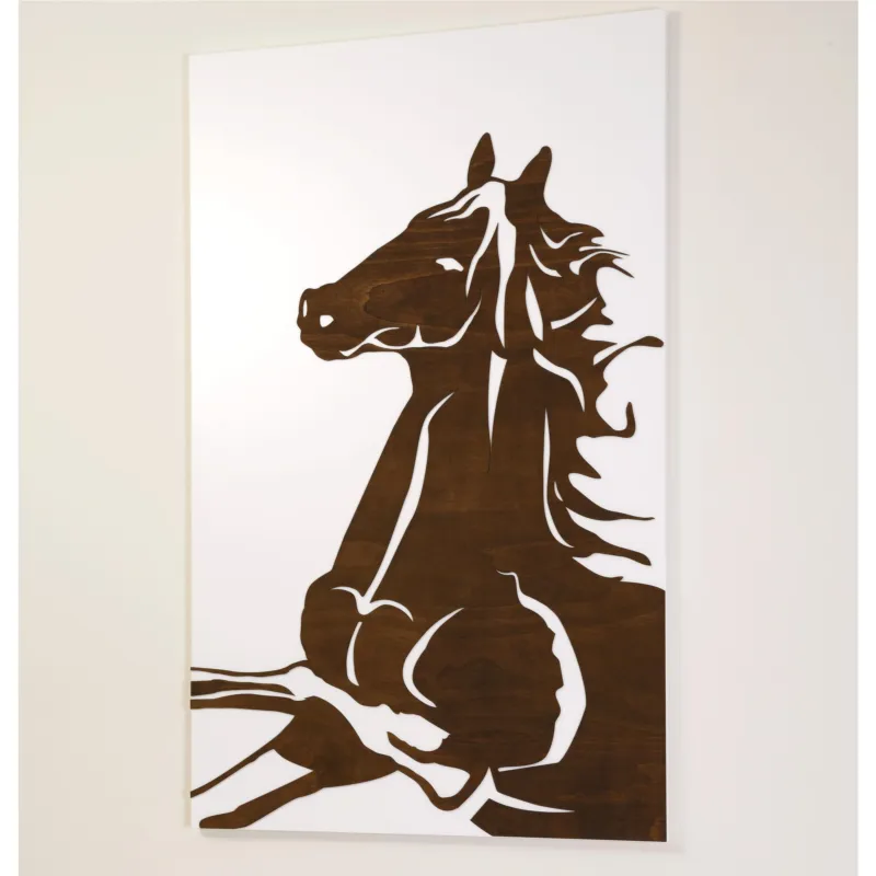Pannello da parete, quadro da parete CAVALLO RAMPANTE 75xh120cm verticale pannello colore bianco intarsi e marcatura in legno I Dettagli Novità