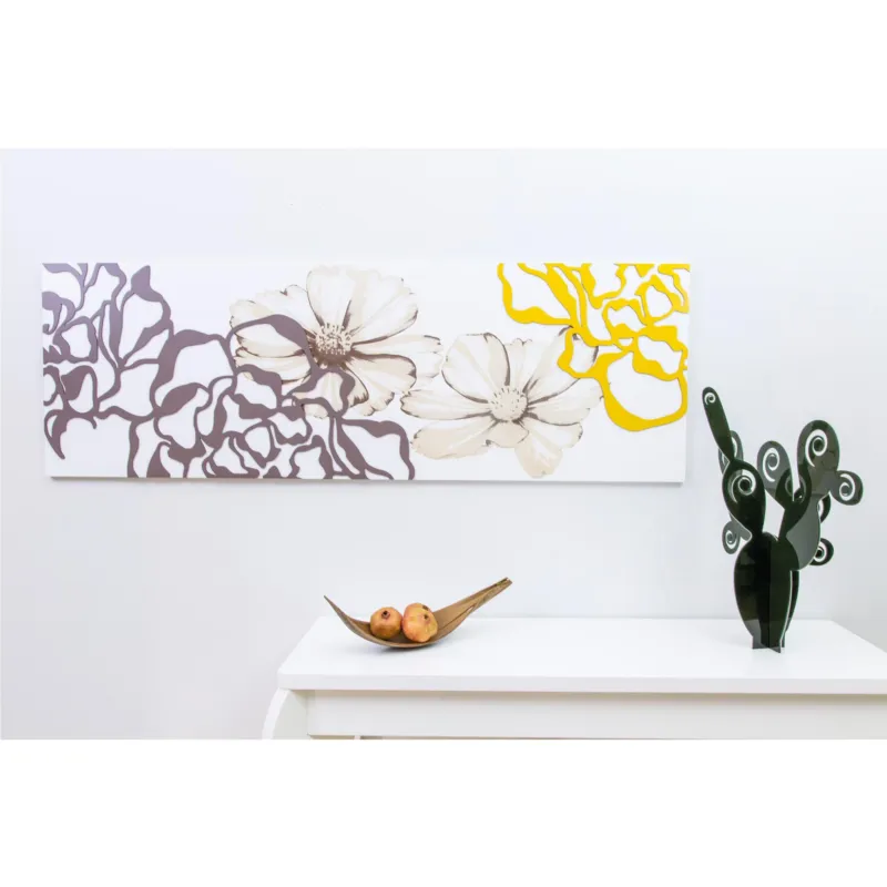 Pannello da parete, quadro da parete PEONIA 150xh50cm orizzontale pannello colore bianco intarsi e marcatura in legno I Dettagli Prezzo Ridotto