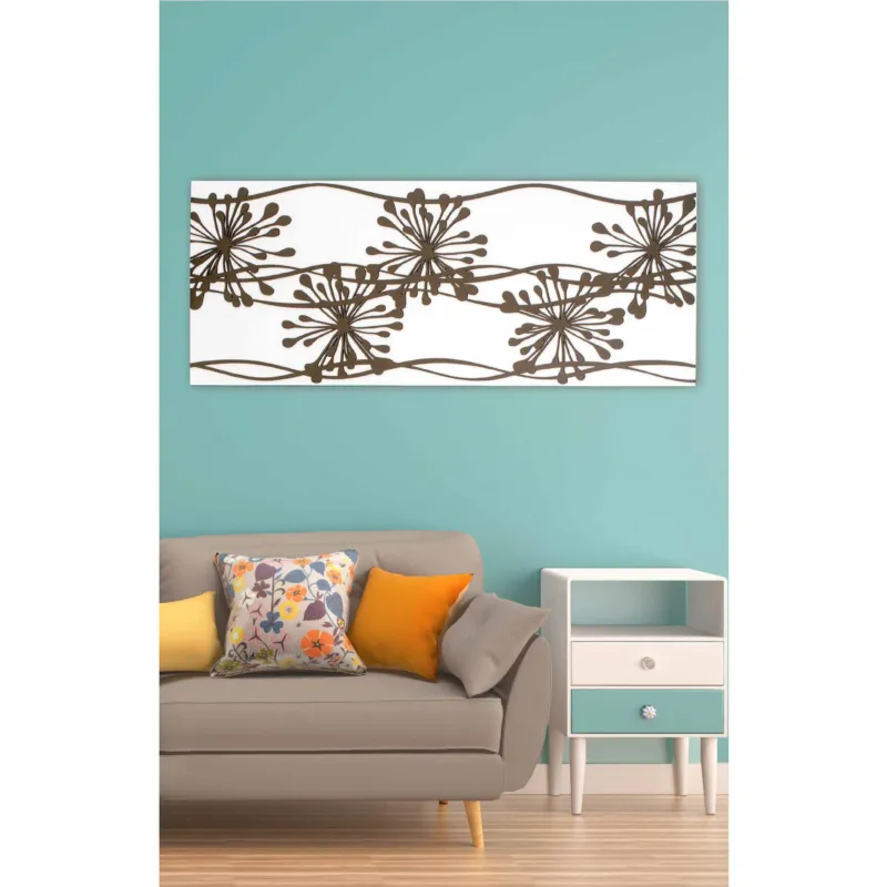 Professionale Pannello da parete, quadro da parete ANEMONI 120xh50cm orizzontale pannello colore bianco intarsi e marcatura in legno tortora I Dettagli