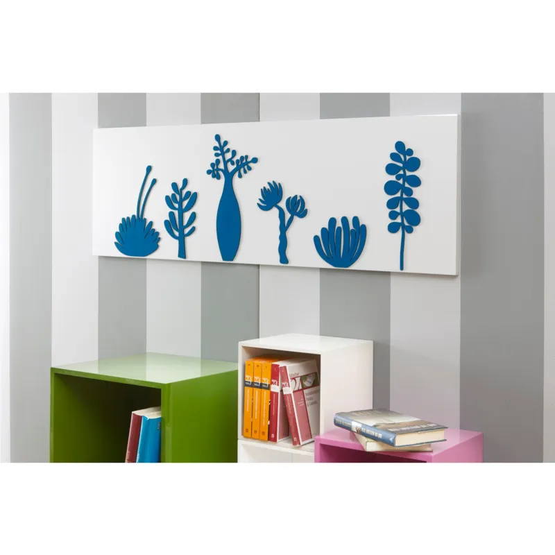 Quantità Limitata Pannello da parete, quadro da parete SAHARA 120xh40cm pannello orizzontale colore bianco intarsi in legno colore petrolio I Dettagli