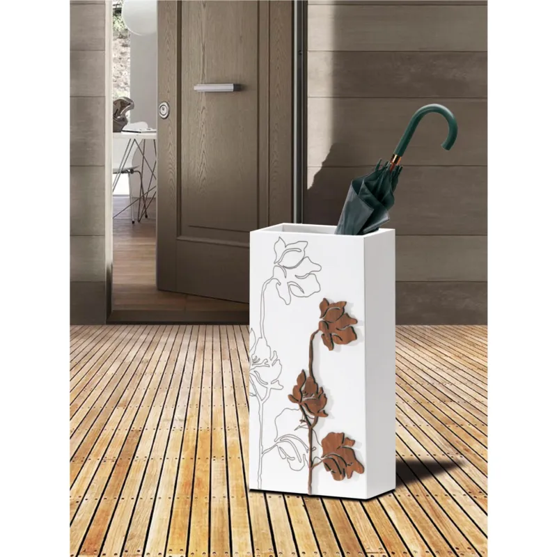 PORTAOMBRELLI Rettangolare, LOTO 30x15xh50 cm in Legno Laccato bianco intarsi al laser colore WENGE‘ I Dettagli Affare