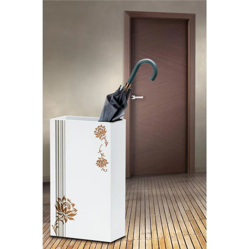 Professionale PORTAOMBRELLI Rettangolare, Linee e Fiori 33x22xh53 cm in Legno bianco con marcatura al laser fiori linee I Dettagli
