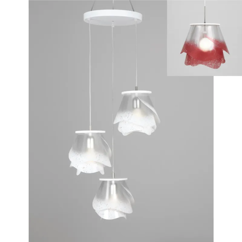 Quantità Limitata lampada a sospensione a tre lampade ROSA PENDEL 3 - 18xh23cm con borchia applicabile a soffitto colore rosso Emporium