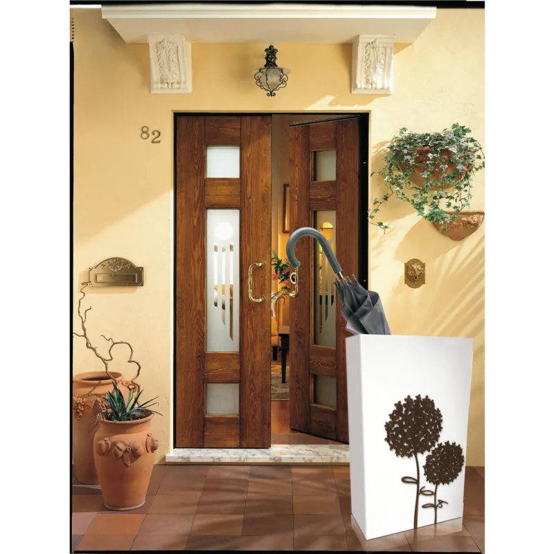 Portaombrelli Rettangolare ORTENSIA 30x15xh50 cm in Legno bianco tagliato al laser colore wengè I Dettagli Miglior Prezzo