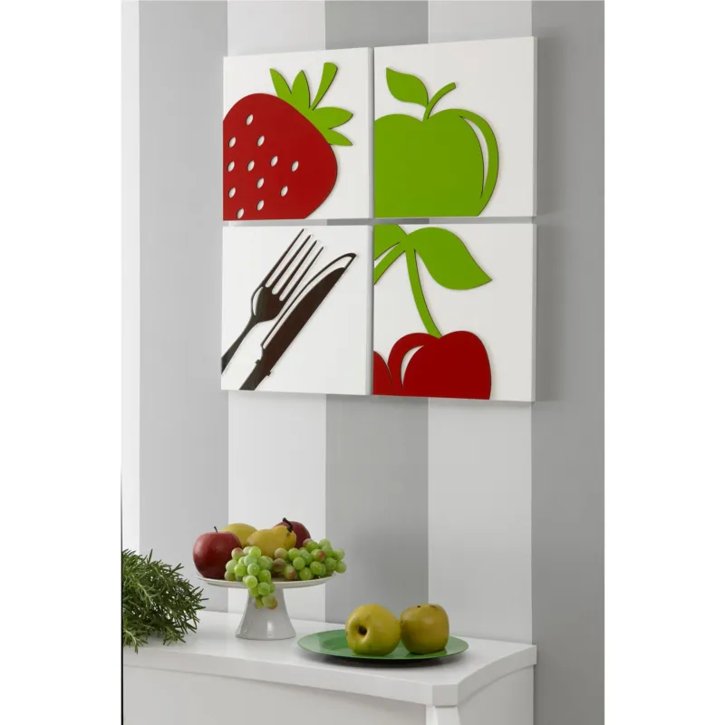 Set Pannelli da parete in legno con intarsi in legno Linea Golosità pezzi 60x60xh1,5 cm legno di faggio colore multicolor I Dettagli A Buon Prezzo