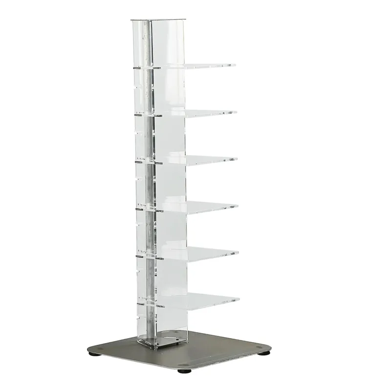 Professionale Libreria da terra in metacrilato 6 ripiani ZIA ADELE 35x35xh100 cm base e asta centrale inox retrò Emporium