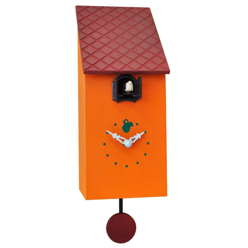 Orologio con cucù Portofino 13x12xh30 cassa in MDF laccata arancio Tetto marrone Pirondini Promozione Esclusiva