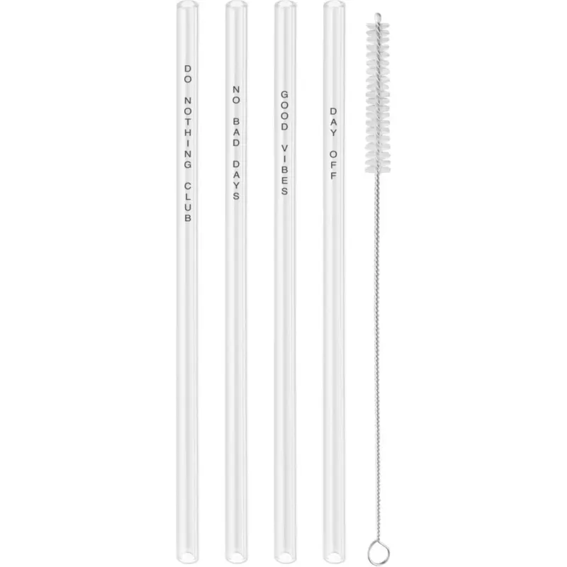 Cannucce in Vetro con Stampa in Nero, 20 cm Set da 4,No Bad Days Prezzo Di Fabbrica