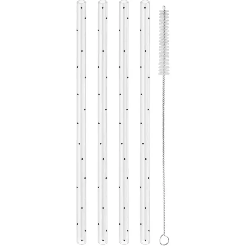 Di Tendenza Cannucce in Vetro con Stampa in Nero, 20 cm Set da 4,Pois