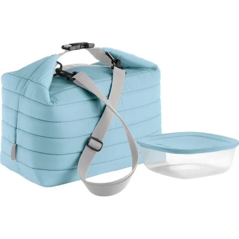FASHION & GO - Borsa Termica Trapuntata con Contenitore per Alimenti, L,Matt Blue Sconto