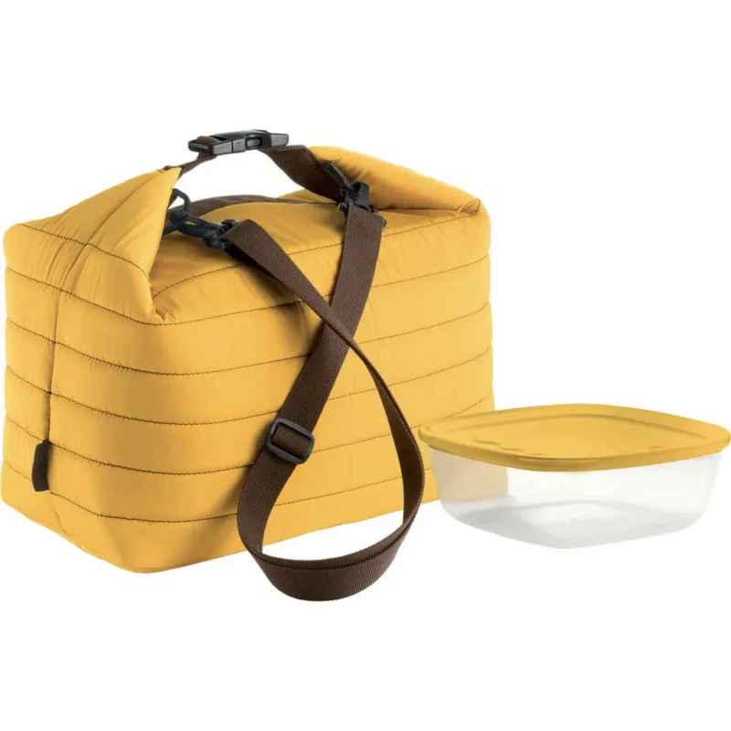 Offerta Speciale FASHION & GO - Borsa Termica Trapuntata con Contenitore per Alimenti, L,Ocra