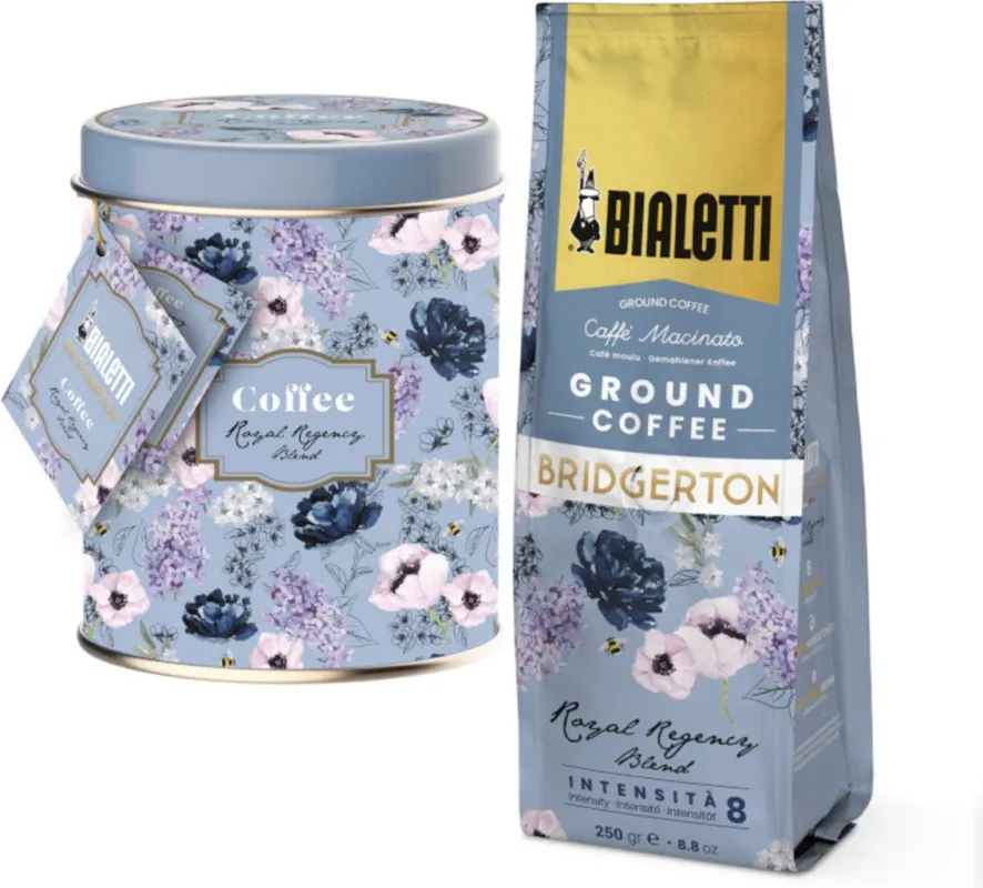 Spedito Oggi Bridgerton - Caffè Macinato in Set con Latta Decorata