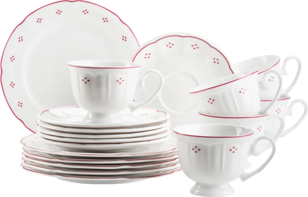 Miglior Prezzo Lova - Servizio da Caffè - 18 Pezzi, Bianco /Rosso
