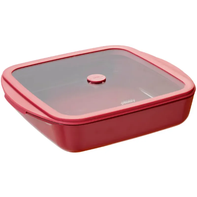 Teglia Quadrata in Vetro con Coperchio in Vetro e Silicone, 1,6 L,Ciliegia Must-Have