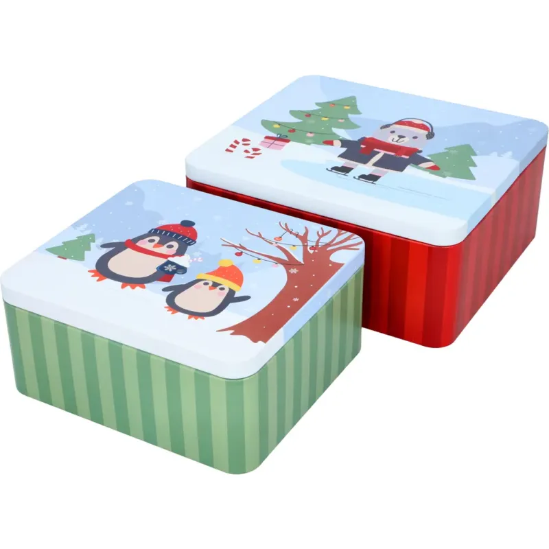 Ultimissimo Modello Set di Scatole per Biscotti Rettangolari - Christmas Market, Multicolore,Grande