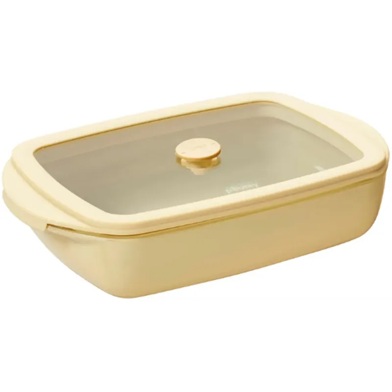 Popolare Teglia Rettangolare in Vetro con Coperchio in Vetro e Silicone, 0,8 L,Vaniglia