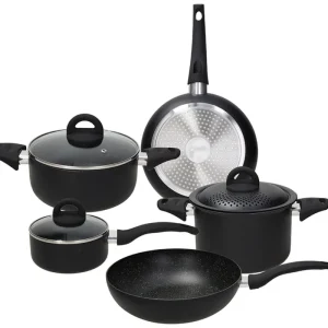 Novità Batteria di pentole e padelle 8 pezzi Alluminio Nero