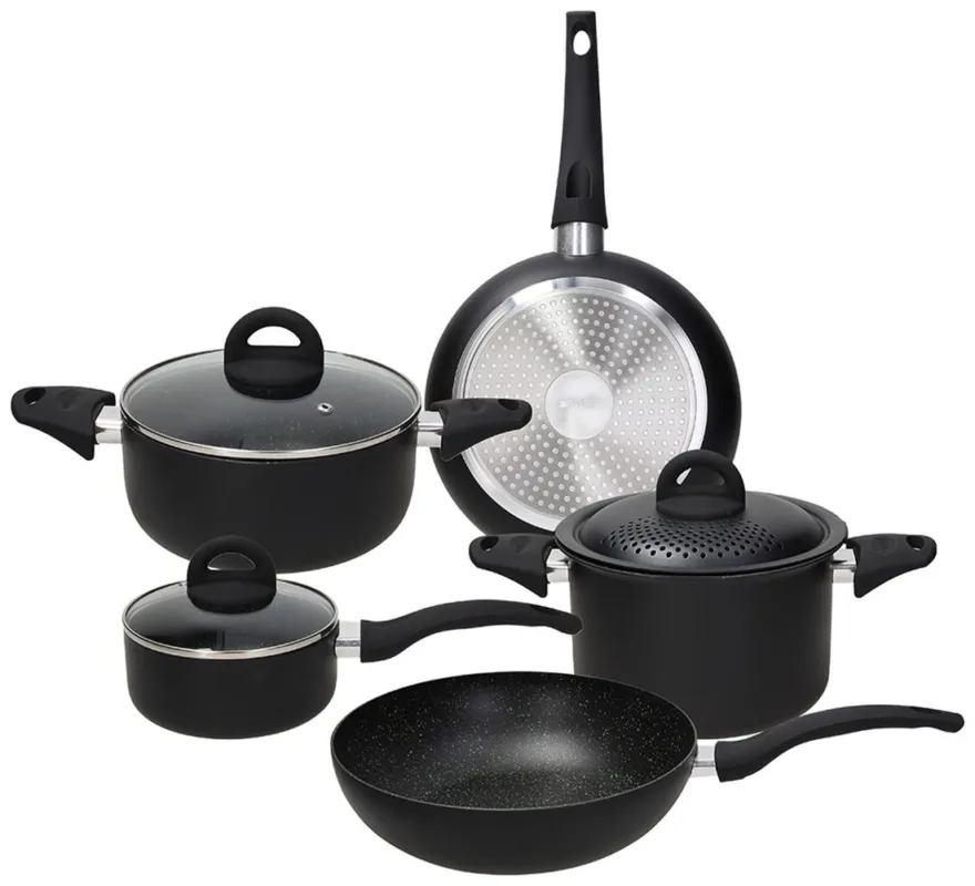 Novità Batteria di pentole e padelle 8 pezzi Alluminio Nero