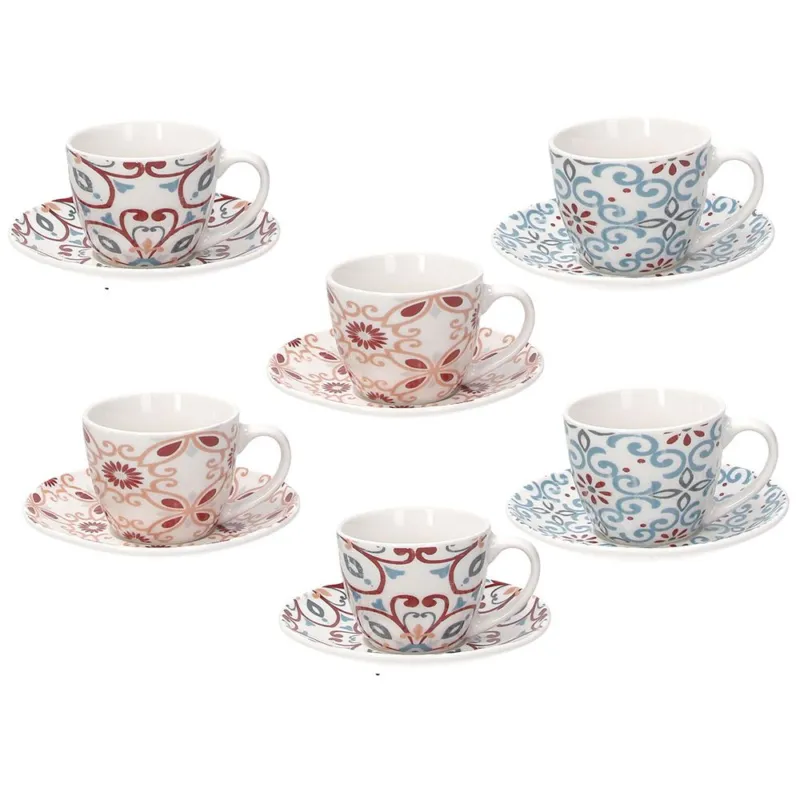 Occasione Imperdibile Confezione 6 tazzine caffè con piattino Riberia New Bone China Multicolor