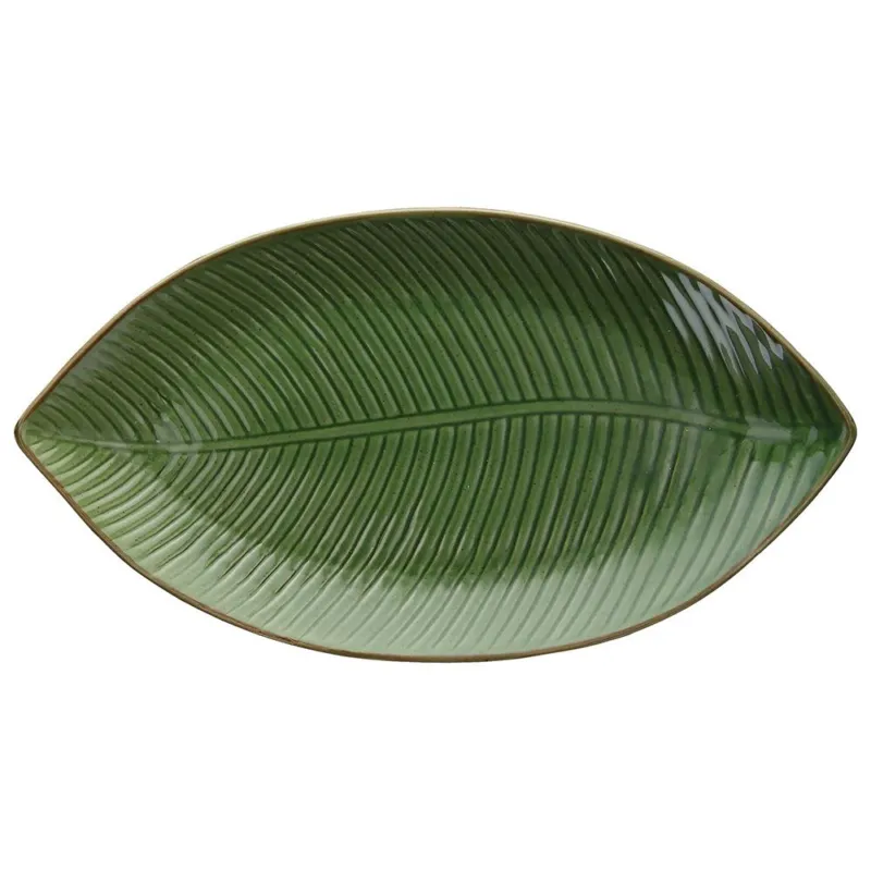 Piatto foglia Stoneware 34 cm x 18 cm x H 3 cm Stoneware Verde Spedito Oggi