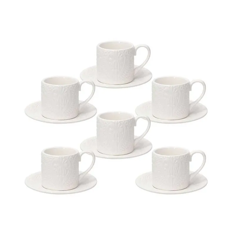 Spedizione Espresso Confezione 6 tazzine caffè con piattino 70 cc Copenaghen Porcellana Bianco