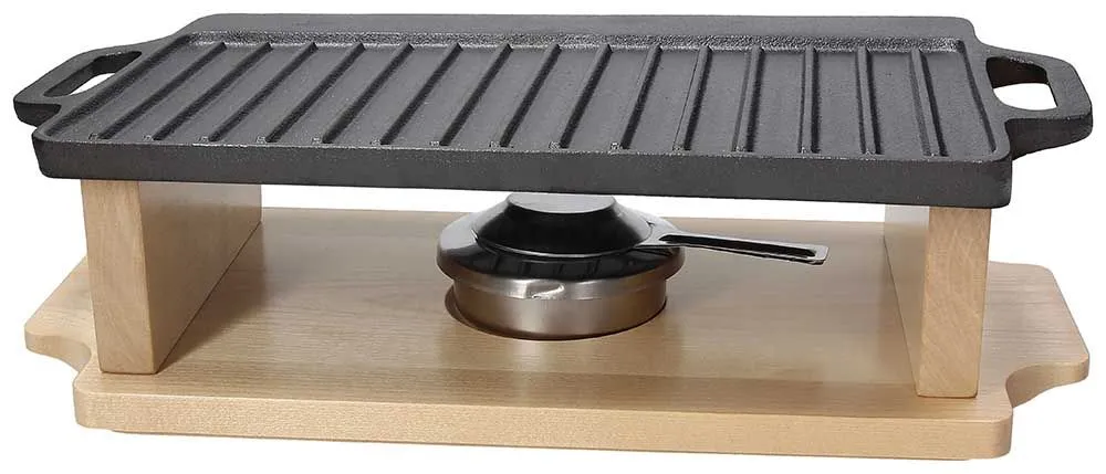 Solo Oggi Piastra grill + base legno 33 cm x 20 cm x H 11 cm Ghisa Nero