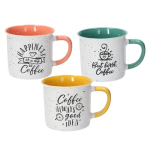 Mug 350 cc Happy Coffee Stoneware Multicolor Offerta Lampo