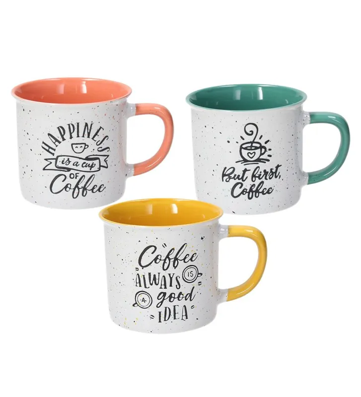 Mug 350 cc Happy Coffee Stoneware Multicolor Offerta Lampo