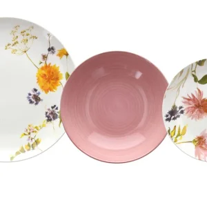 Servizio piatti 18 pezzi Audrey Porcellana Rosa Promozione Esclusiva