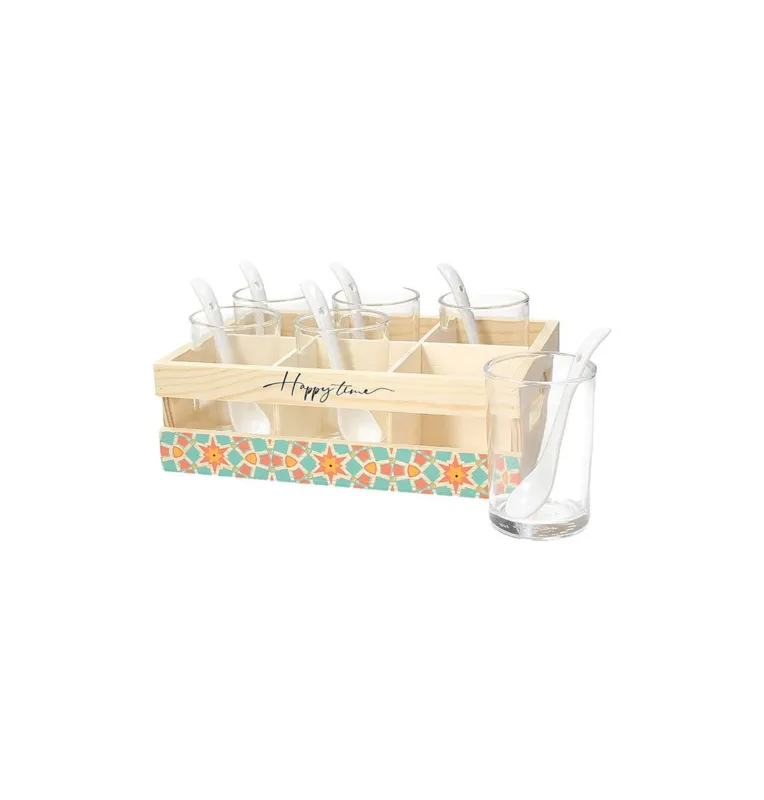Set 6 bicchierini + cassetta in legno 21 cm x 14,5 cm x H 10 cm Maya Legno Multicolor Nuovo Arrivo