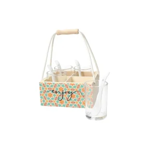 Prezzo Ridotto Set 4 bicchierini + cassetta in legno 14 cm x 14 cm x H 19 cm Maya Legno Multicolor