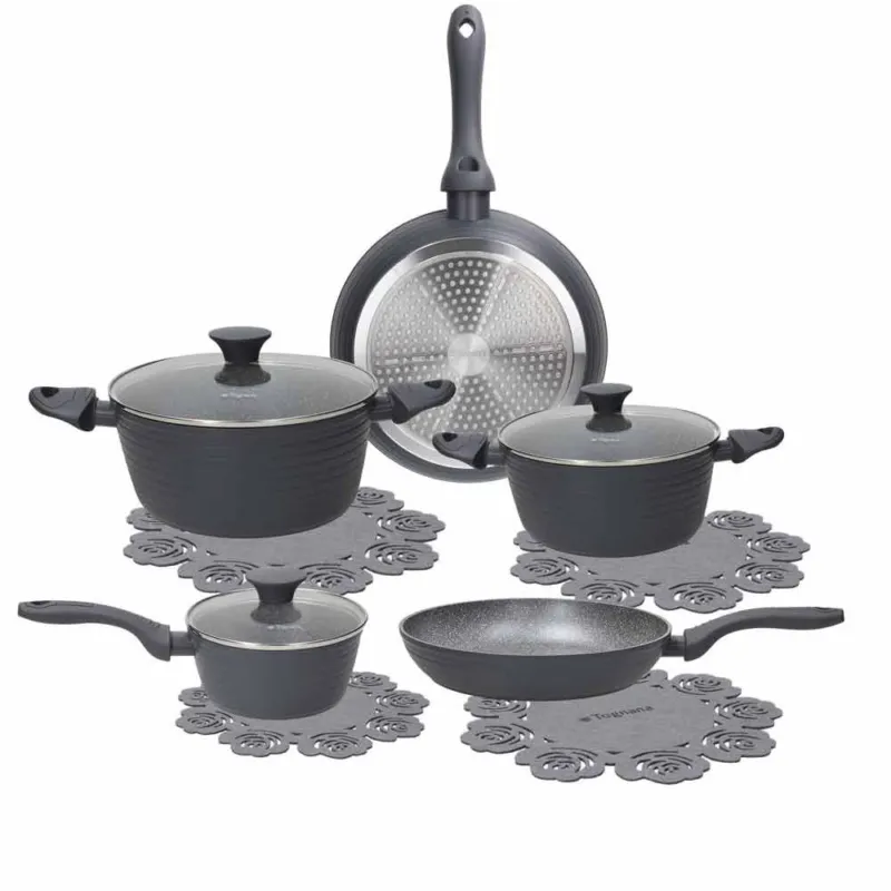 Batteria di pentole e padelle 8 pezzi Alluminio Grigio Saldi