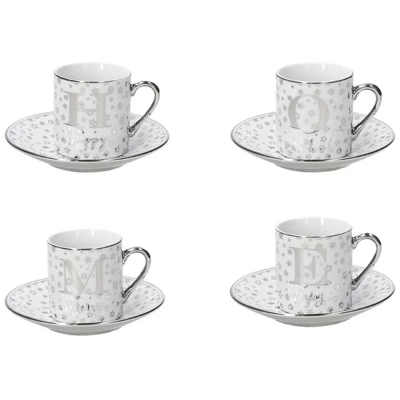 Confezione 4 tazzine caffè con piattino 70 cc Home Porcellana Argento Ultime Pezzi