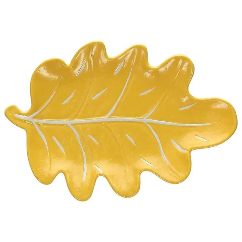 Piatto 25 cm x 17 cm x H 3 cm Foglia Porcellana Giallo Prezzo Ridotto