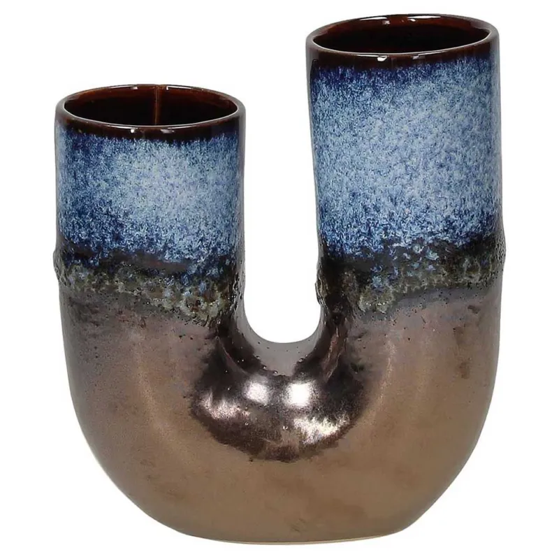 Vaso doppio fiore 18 cm x H 20 cm Ceramica Bronzo Consegna Rapida