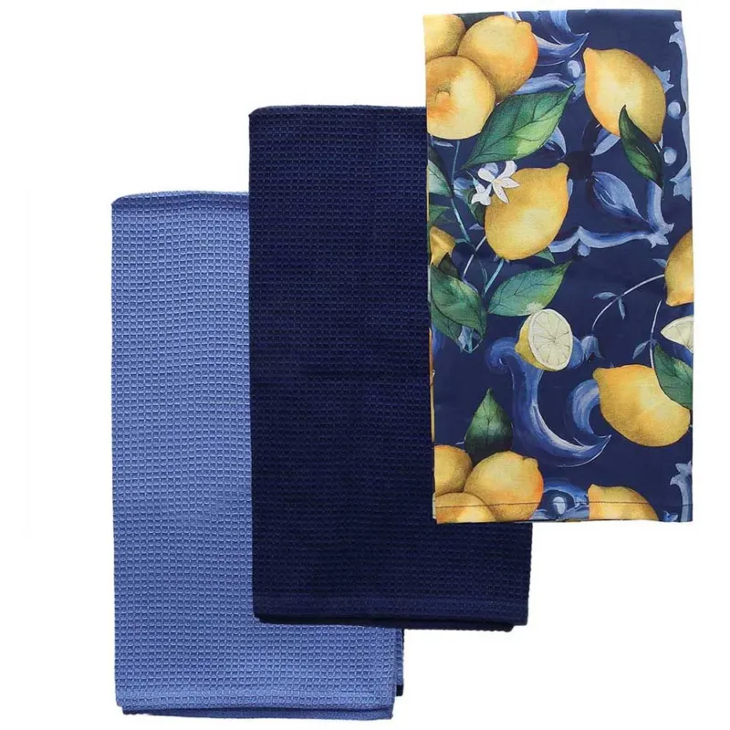 Solo Oggi Set 3 strofinacci 50 x 70 cm Cotone Blu
