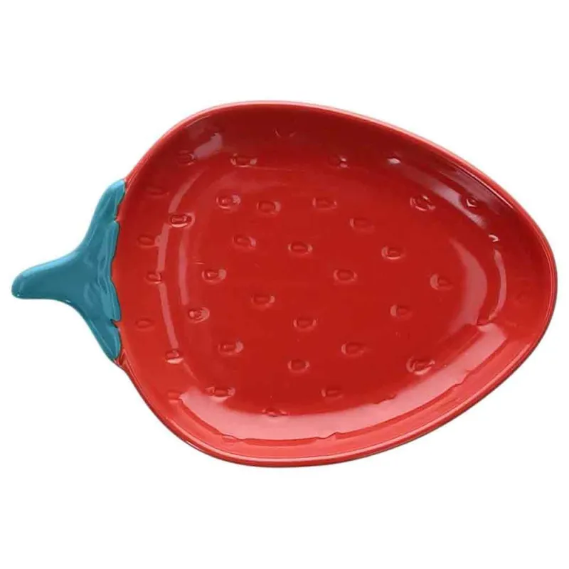 Piatto 18 cm x 12 cm x H 2,5 cm Fragole Stoneware Rosso Nuova Collezione