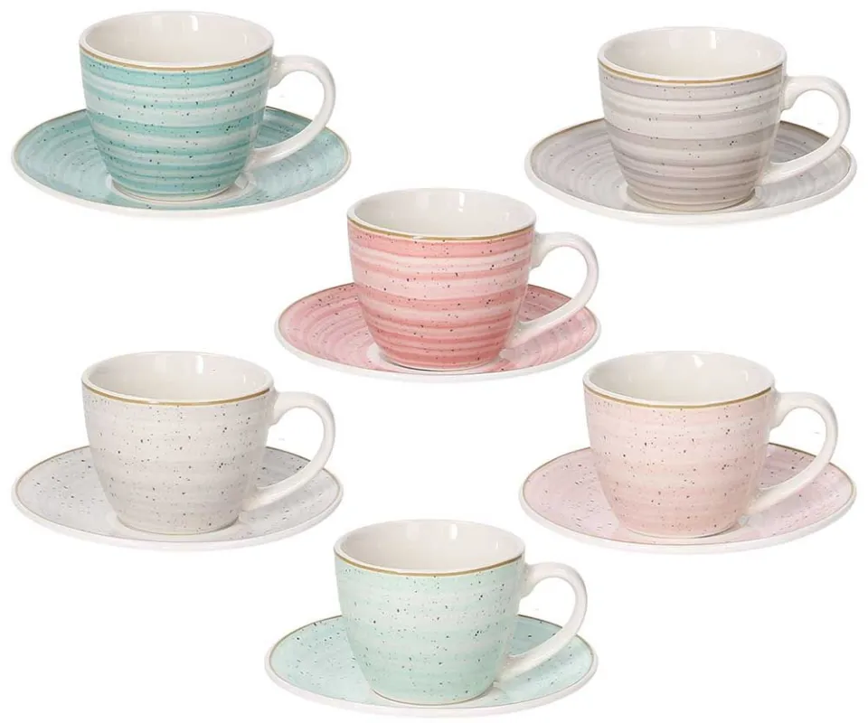Confezione 6 tazzine caffè con piattino Pepper Bamboo New Bone China Multicolor Bestseller